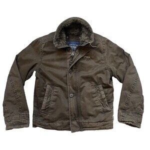 Abercrombie Adirondack Jacket Womens Large Brown Sherpa Faux Fur Canvas Coat